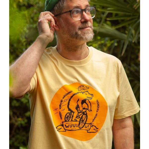 päfjes Wuuuu der Bär fährt Rad / Fahrrad - Fair Wear Männer Unisex Bio T-Shirt Siebdruck - 2c