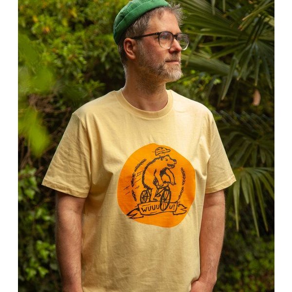 päfjes Wuuuu der Bär fährt Rad / Fahrrad - Fair Wear Männer Unisex Bio T-Shirt Siebdruck - 2c