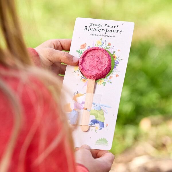 Die Stadtgärtner Blumenlolly mit Wildblumen-Saatgut | Lolly aus Baumwollfasern am Holzstiel | Zum Einpflanzen & Weiterwachsen | Kreative Geschenkidee für Kinder, Schultüte, Einschulung & Schulalltag