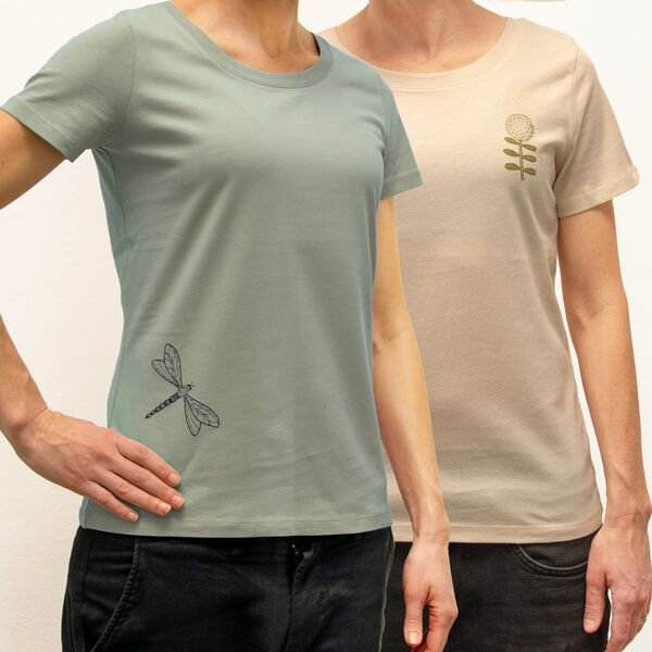Cmig Basic Unique - 2er Pack Damen T-Shirts mit feinen Details - natur Motive aus dem Norden