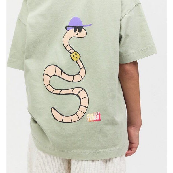 PlayPlayPauly CHECKER TOBI Regenwurm Unisex Kinder T-Shirt aus Bio-Baumwolle