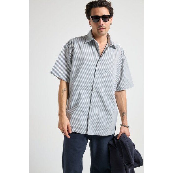Trendsplant Mechanic Box Seaqual®Yarn S/S Shirt Indigo Stripes