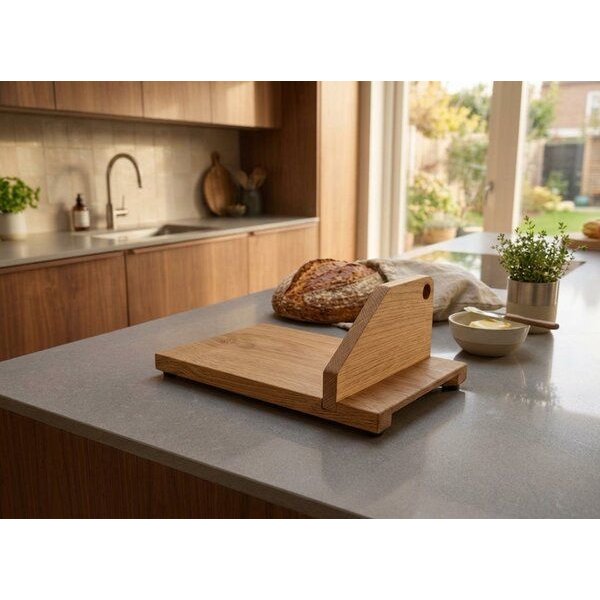 Woodkopf Premium Brotschneidebrett aus Holz mit Messerhalter
