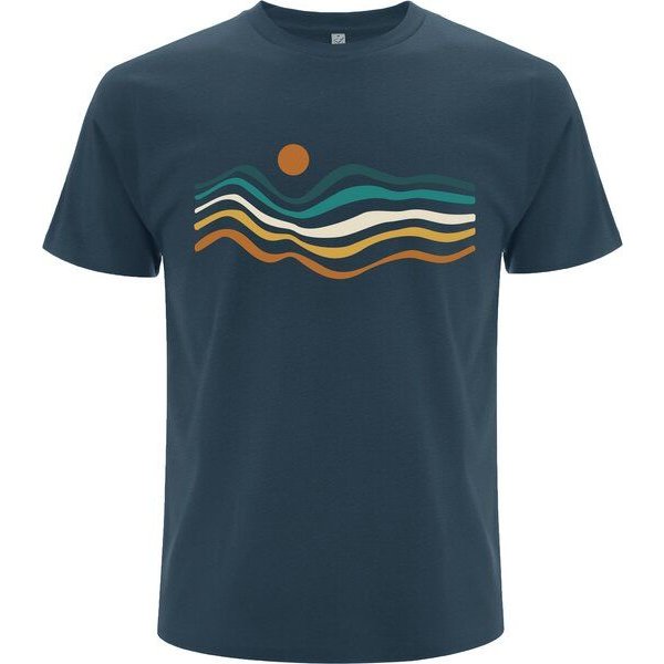 Spreecult Minimalistischer Retro Sunset - Bio und Fair - Männer Unisex T-Shirt - Sonne Meer Wellen
