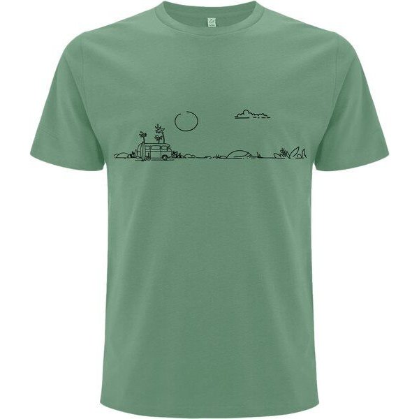 Spreecult LineArt Outdoor Bus - Bio und Fair - Männer Unisex T-Shirt - Wald Natur Minimalistisch