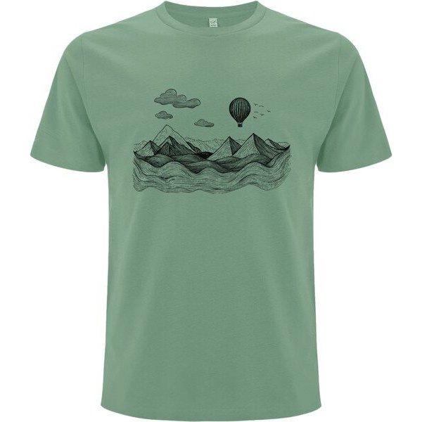 Spreecult LineArt Ballon- Bio und Fair - Männer Unisex T-Shirt - Line Art Heißluftballon Berge