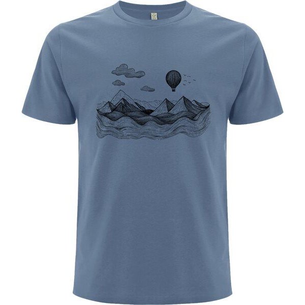 Spreecult LineArt Ballon- Bio und Fair - Männer Unisex T-Shirt - Line Art Heißluftballon Berge