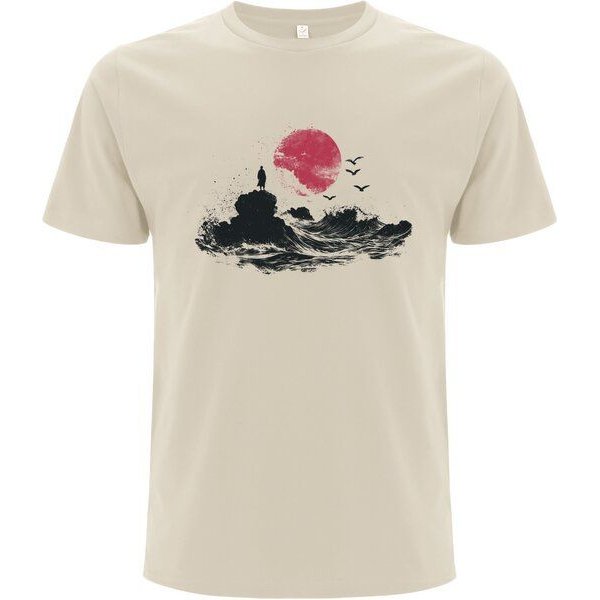 Spreecult Japan Sonne - Bio und Fair - Männer Unisex T-Shirt - Sonne Wellen Felsen