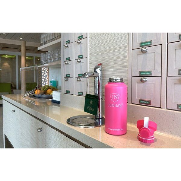 JN JuNiki's Exklusive JuNiki´s Trinkflasche XL aus Edelstahl Vakuum-isoliert 1L/32oz – limitierte Sonderedition „Pink Panther“