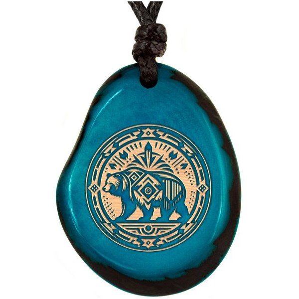 TÜRKISE Tagua-Kette mit graviertem Tieranhänger – | Simaru