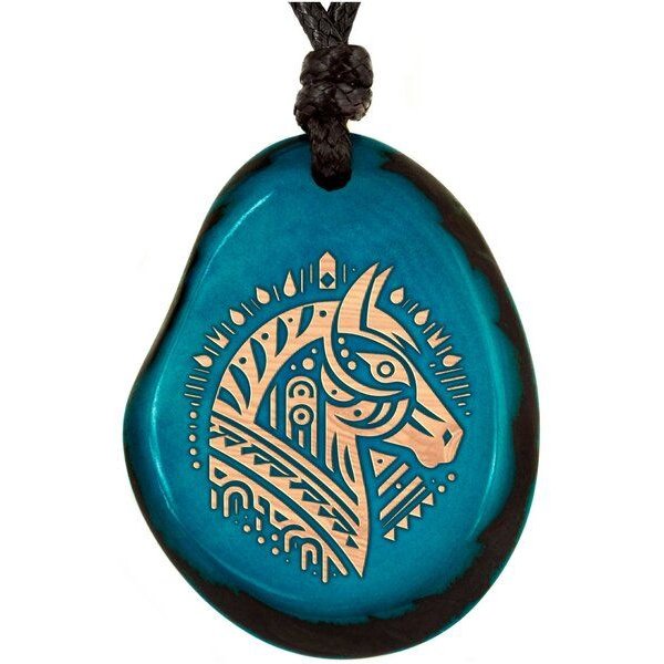 TÜRKISE Tagua-Kette mit graviertem Tieranhänger – | Simaru