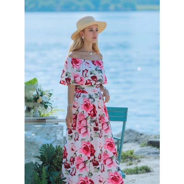 Ingoria Eliana Maxikleid mit Carmen-Ausschnitt (Print)