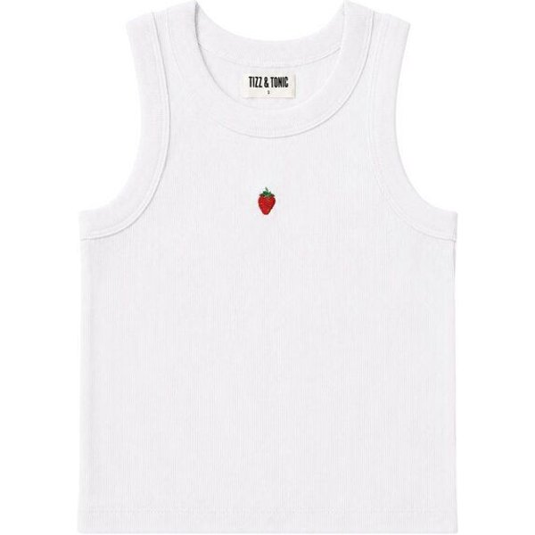 TIZZ & TONIC Erdbeer-besticktes Geripptes Tanktop aus Bio-Baumwolle