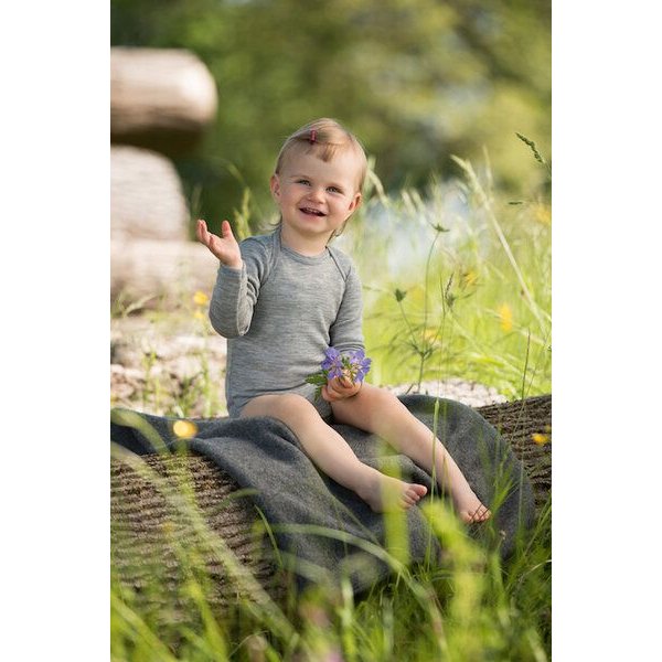 Baby Body langarm Wolle Seide hellgrau | GOTS zertifiziert Engel Natur