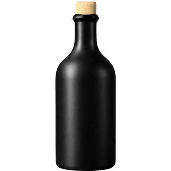 mikken Ölflasche mit Ausgießer 500 ml schwarz Keramik mit Holzkappe Flasche aus Steingut