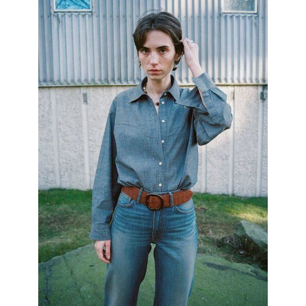 Nudie Jeans Daisy Chambray Western Shirt Blue, Bluse für Damen aus GOTS zertifizierter Bio-Baumwolle