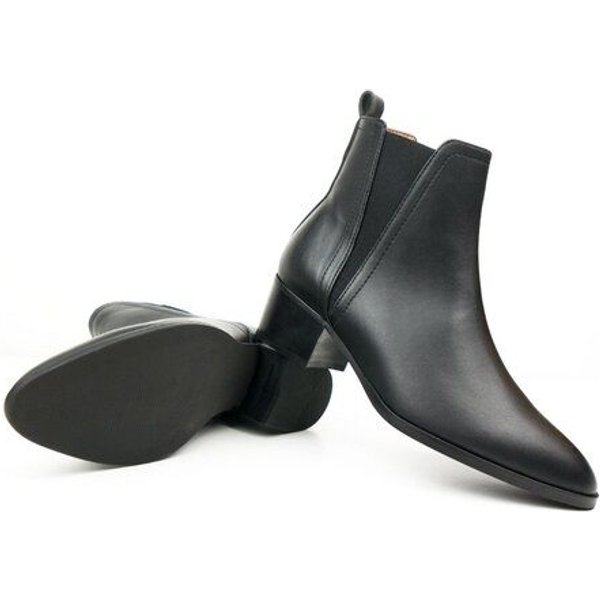 Will's Vegan Shop Spitz zulaufende Chelsea-Stiefel Schwarz Damen