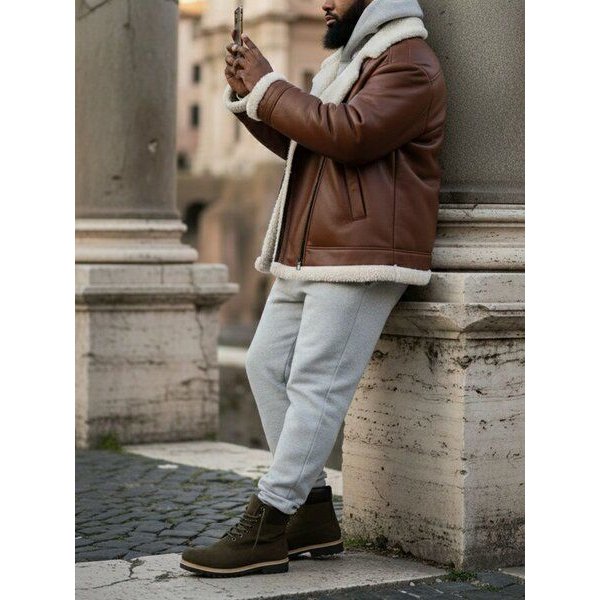 Will's Vegan Shop Übergroße Aviator-Jacke aus recyceltem veganem Shearling Herren