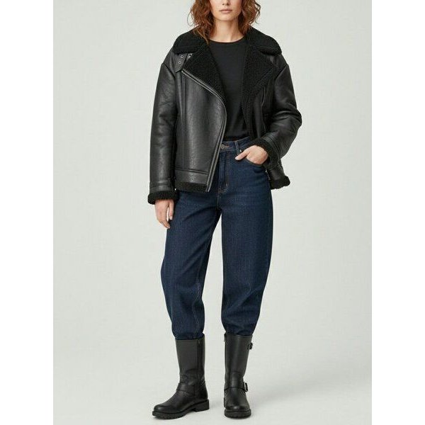 Will's Vegan Shop Übergroße Aviator-Jacke aus recyceltem veganem Shearling Damen