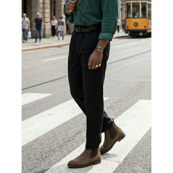 Will's Vegan Shop Goodyear Welt Chelsea-Boots Dunkelbraunes Veganes Wildleder Herren