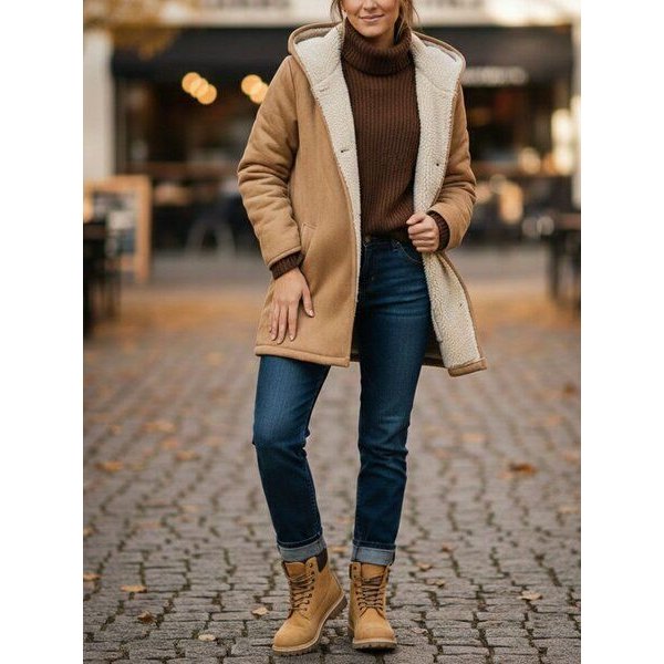 Will's Vegan Shop Recycelter Veganer Shearling Mantel in hellbrau für Damen