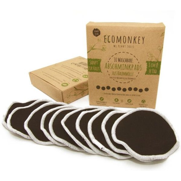 ECOMONKEY Abschminkpads Waschbar aus Baumwolle 10 St. Schwarz plus Wäschenetz