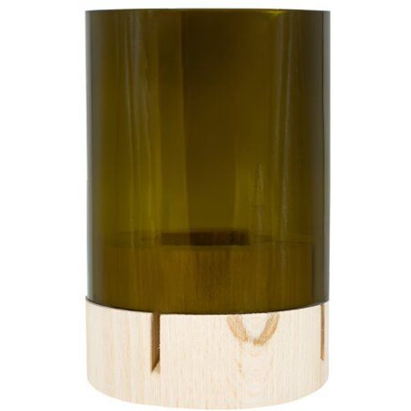 Upglassic Weinlicht-Windlicht | Buchenholz & Upcycling-Glas | Handgefertigtes Unikat | 3 Größen wählbar