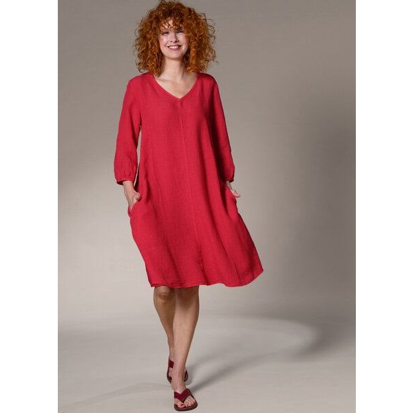 Heidekönigin Leinenkleid m. V-Ausschnitt