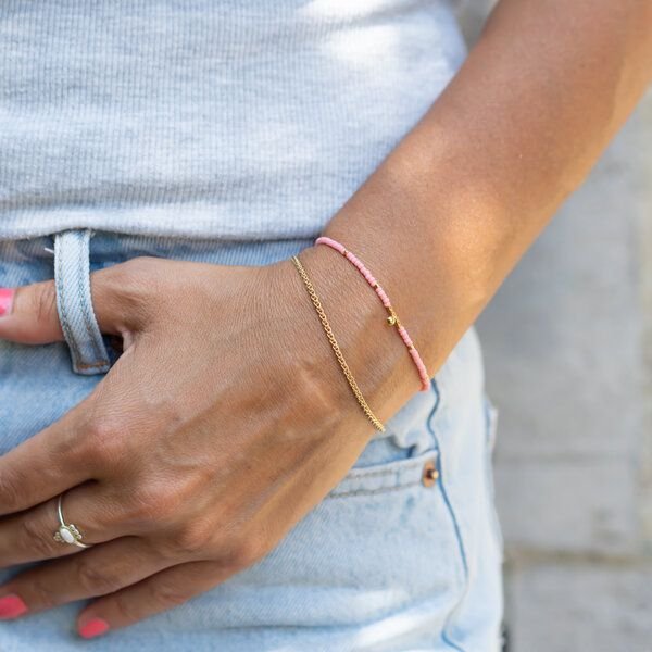 juni Armband Set - Perlenarmband mit Goldarmband - hergestellt in Deutschland aus recyceltem Gold und Silber