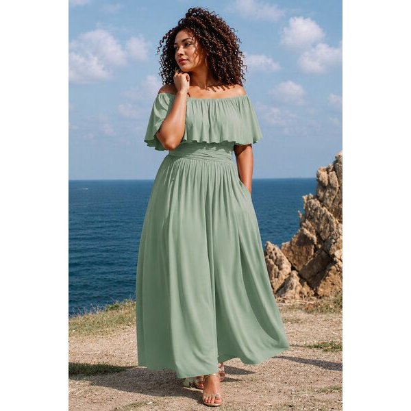 Ingoria Eliana Maxikleid mit Carmen-Ausschnitt (Uni)