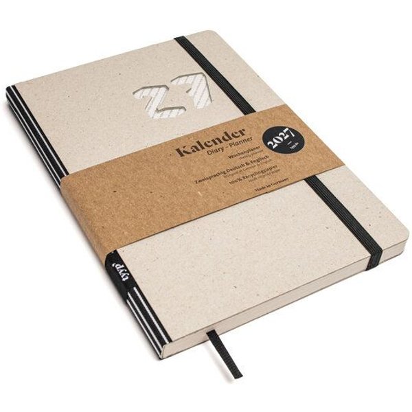 tyyp Wochenplaner 2027 – Taschenkalender A5 aus Recyclingkarton – grau, vegan & handgefertigt