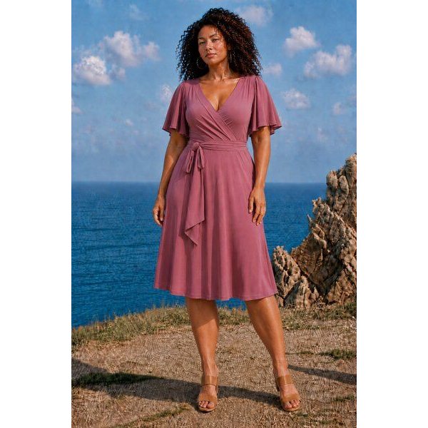 Ingoria AVA wendbares Wickelkleid mit schwingendem Rock Schmetterlingsärmel (Uni Farben)