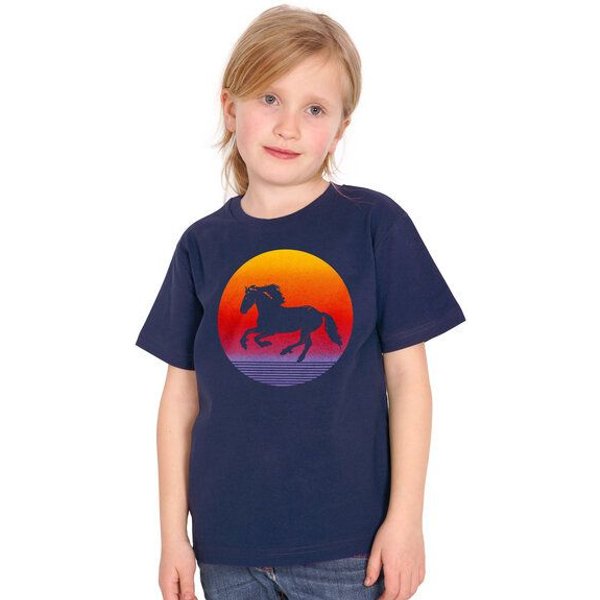 HANDGEDRUCKT "Sunsethorse" Unisex Kinder T-Shirt Earth Positive