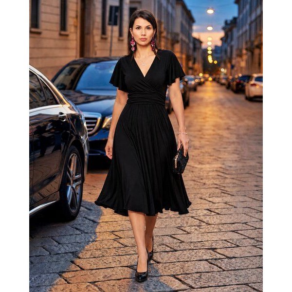 Ingoria NORA Midikleid in Wickeloptik mit geraffter Taille