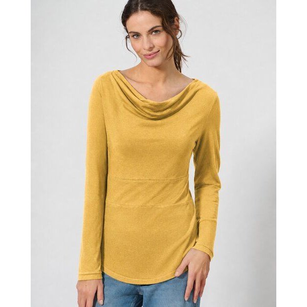 HempAge Damen Langarmshirt mit Wasserfallkragen Hanf/Biobaumwolle