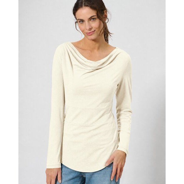 HempAge Damen Langarmshirt mit Wasserfallkragen Hanf/Biobaumwolle