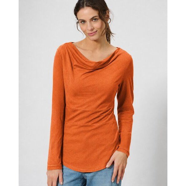 HempAge Damen Langarmshirt mit Wasserfallkragen Hanf/Biobaumwolle