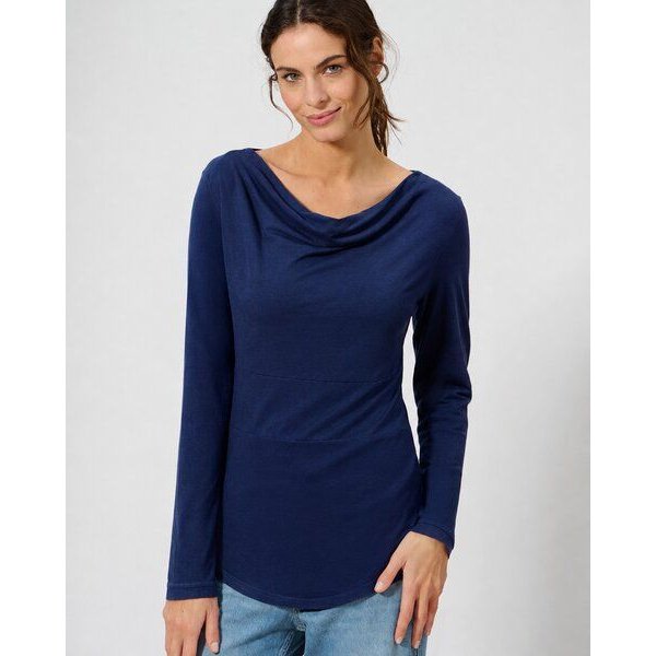 HempAge Damen Langarmshirt mit Wasserfallkragen Hanf/Biobaumwolle