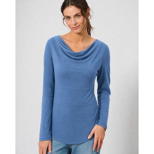 HempAge Damen Langarmshirt mit Wasserfallkragen Hanf/Biobaumwolle