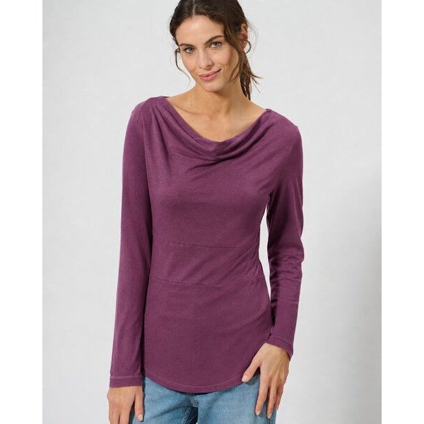 HempAge Damen Langarmshirt mit Wasserfallkragen Hanf/Biobaumwolle