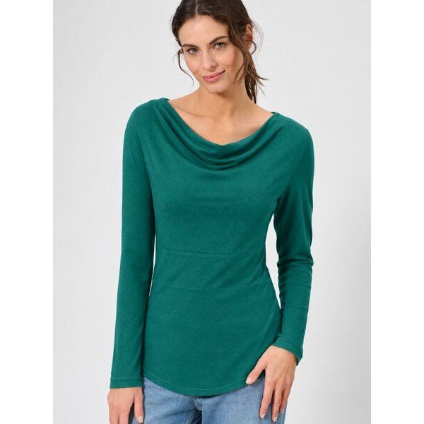HempAge Damen Langarmshirt mit Wasserfallkragen Hanf/Biobaumwolle