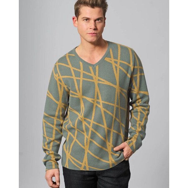 HempAge V-Kragen Pullover mit Muster Hanf/Biobaumwolle