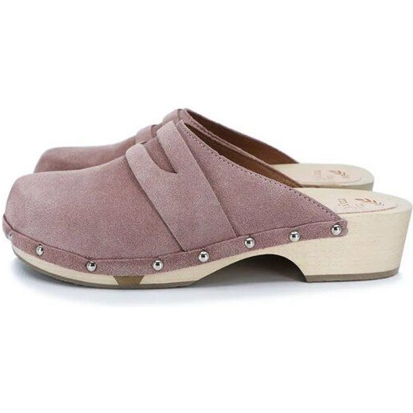 me&myClogs GUILIA Holz Clogs mit flexibler Sohle in Wildleder Rosa pale-rose mit Nieten - low heel
