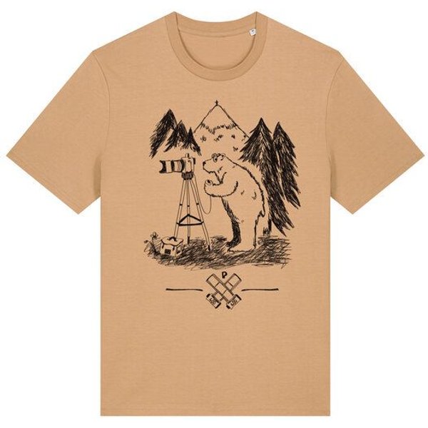 päfjes Foto T-Shirt | Fotokamera analogfotografie mit Bär - Unisex Männer Bio Siebdruck Shirt