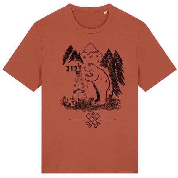 päfjes Foto T-Shirt | Fotokamera analogfotografie mit Bär - Unisex Männer Bio Siebdruck Shirt