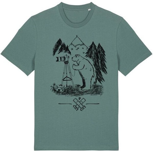 päfjes Foto T-Shirt | Fotokamera analogfotografie mit Bär - Unisex Männer Bio Siebdruck Shirt