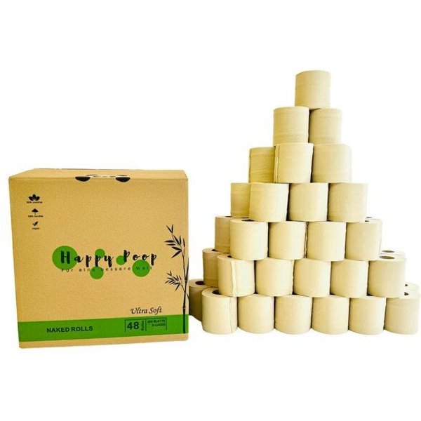 BPlanet Bambus-Toilettenpapier "Happy Poop" (48 Rollen, unverpackt)