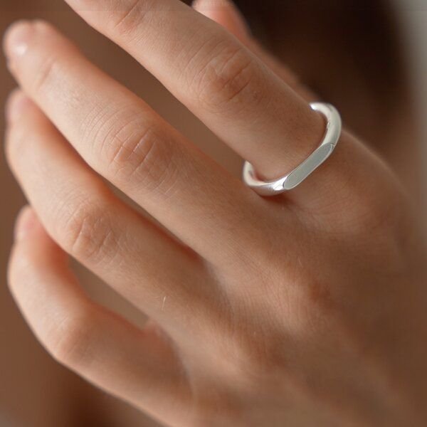 BELLYBIRD Jewellery Ring DUO mit 2 abgeflachten Seiten, Silber 925, vergoldet