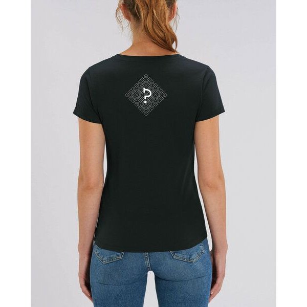 Human Family Bio Damen T-Shirt mit V-Ausschnitt "Evolution - Geo Questionmark" aus Bio-Baumwolle