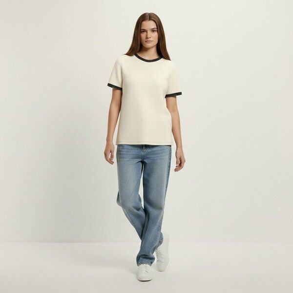 YTWOO Vintage Ringer-T-Shirt Damen